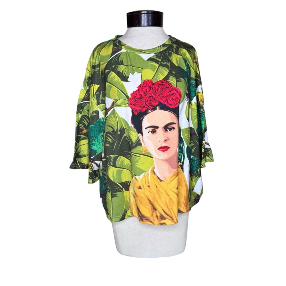 SHEIN Tropical Frida Graphic Oversized Top Parrot Back Print size 2XL